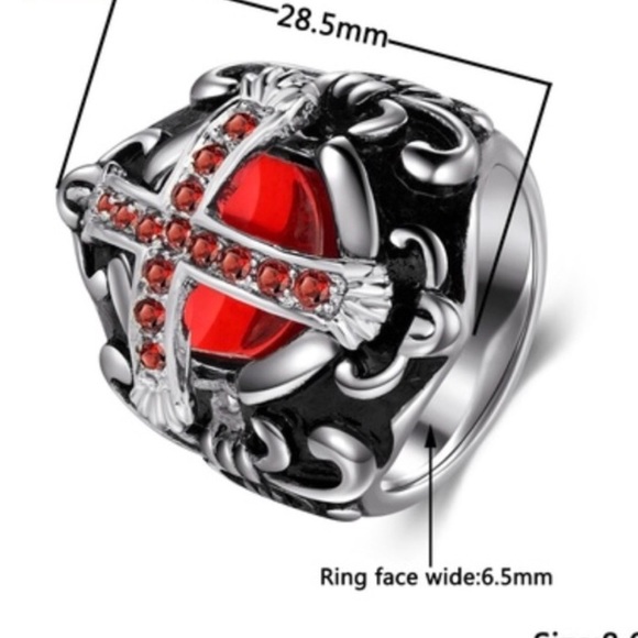 ✝️Men’s Antique Silver Black Gemstone Cross Ring✝️ - Picture 4 of 4